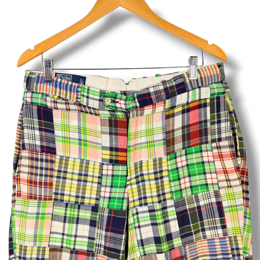 Vintage Polo Ralph Lauren Madras Patchwork Pants Mens 33 Multicolor Plaid Preppy
